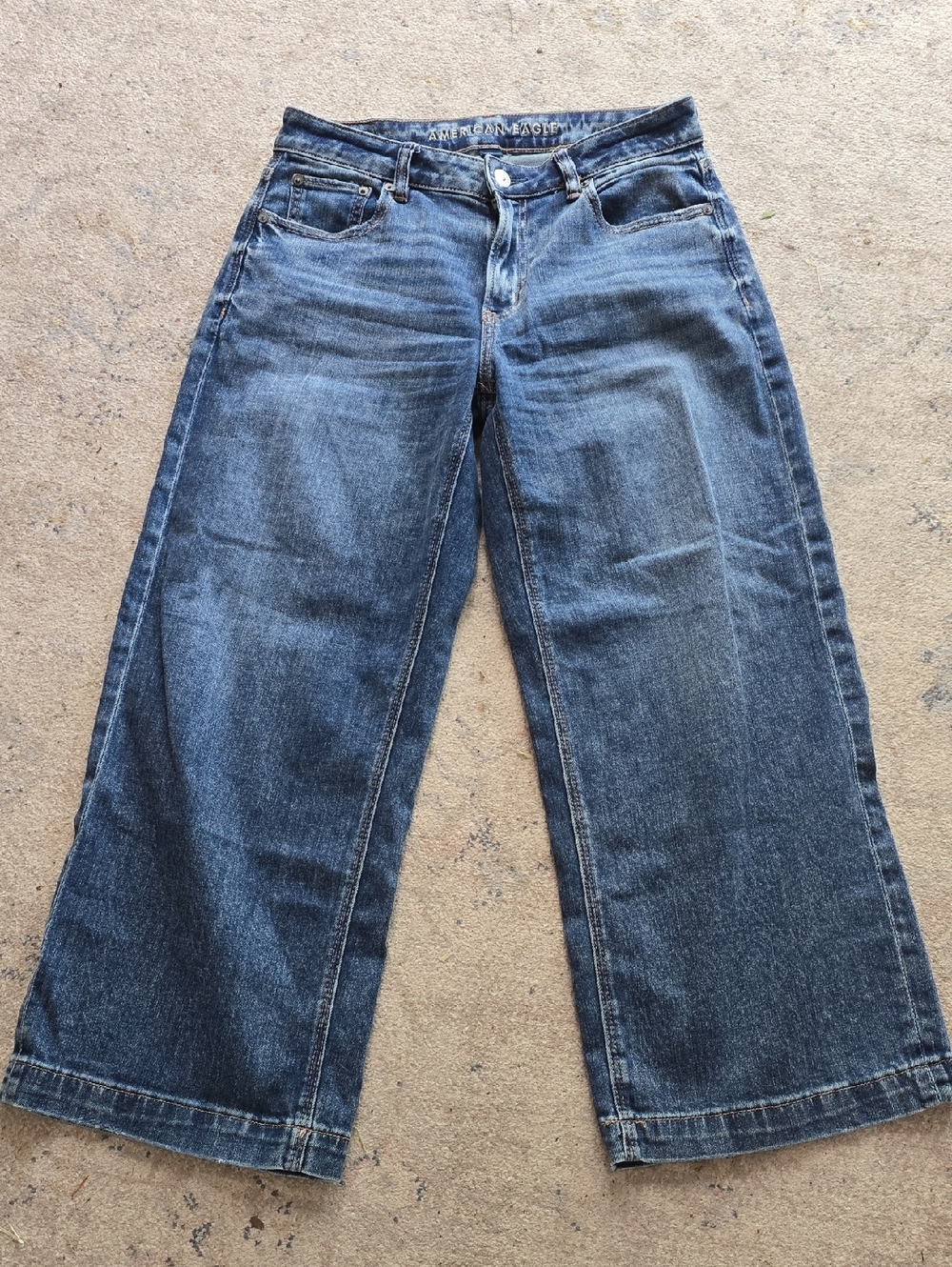 American Eagle Outfitters Wide Leg Jeans in Faded Blue Denim Baggy Crop 2